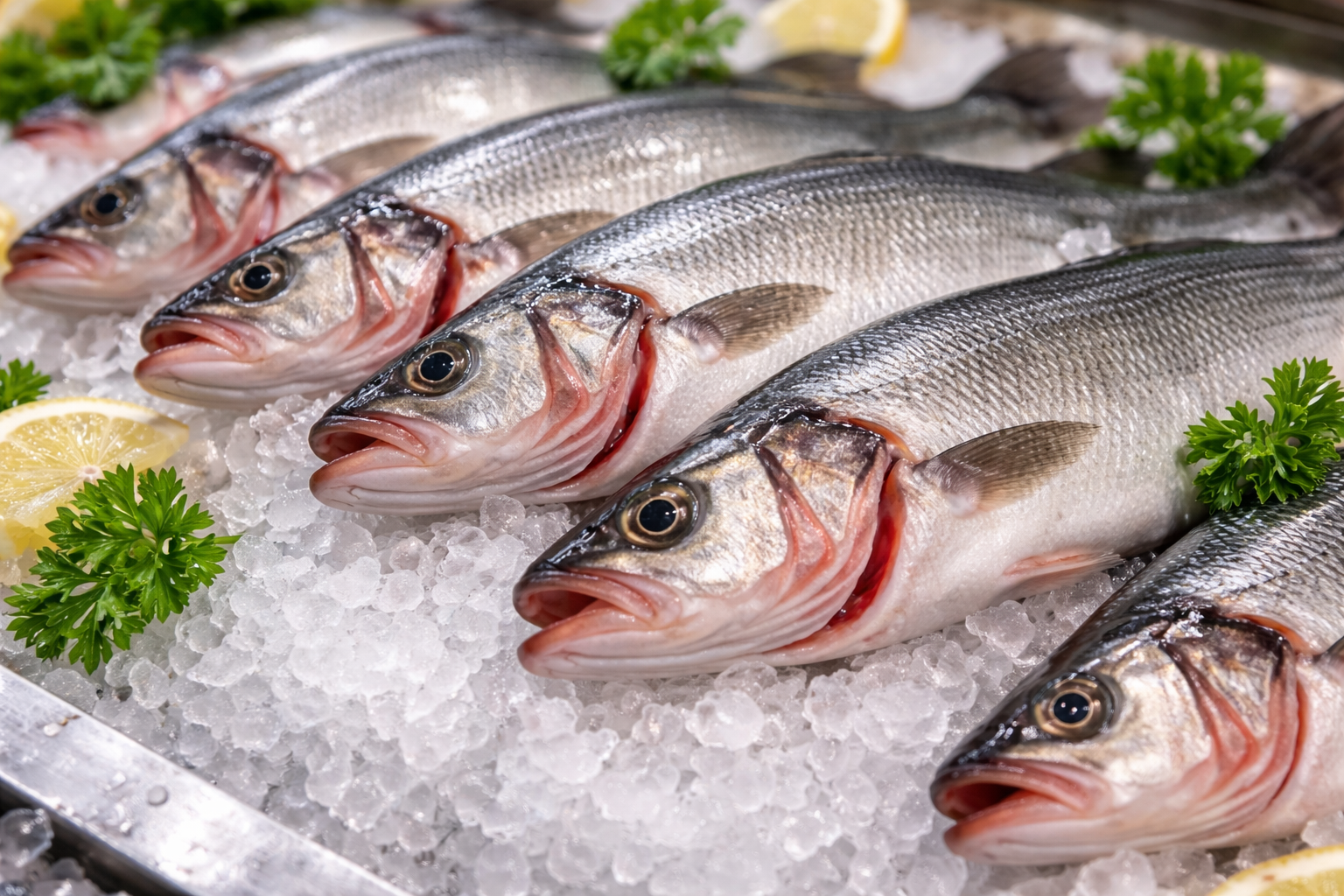 Tezgahta taze balık seçimi